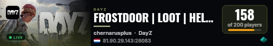 FROSTDOOR | LOOT | HELIC+ | PVP | BASE | CARS+ | C4 live status badge