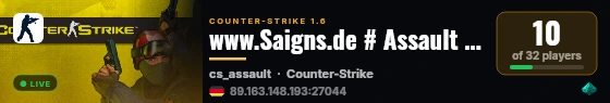 www.Saigns.de # Assault Only + Stats live status badge