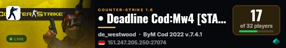 • Deadline Cod:Mw4 [START LEVEL 50 | EVENTS | FREE VIP] live status badge