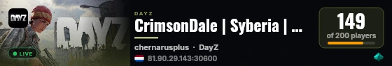 CrimsonDale | Syberia | AI-Bases | PvE | Cars | Helis live status badge