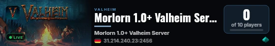 Morlorn 1.0+ Valheim Server live status badge