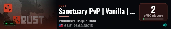 Sanctuary PvP | Vanilla | Monthly Wipe | Quad Limit (4) | US-VA live status badge