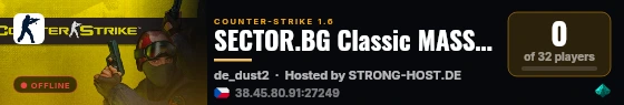 SECTOR.BG Classic MASSIVE 18+ [HLstatsX] live status badge