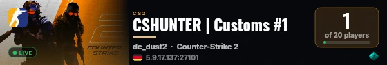 CSHUNTER | Customs #1 live status badge