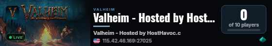 Valheim - Hosted by HostHavoc.com live status badge