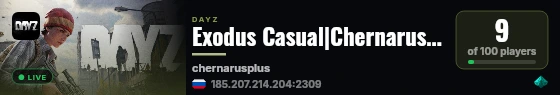 Exodus Casual|Chernarusplus|Buildings Mod|Furniture|PvP|Paty live status badge