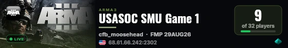 USASOC SMU Game 1 live status badge