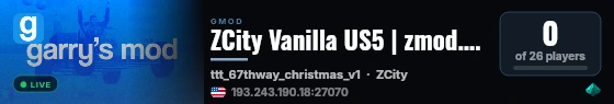 ZCity Vanilla US5 | zmod.gg/zcity (VCity) live status badge
