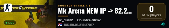 Mk Arena NEW IP -> 82.29.125.129:27017 live status badge