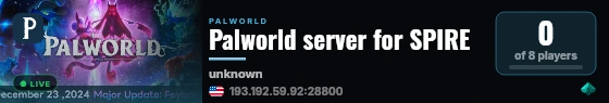 Palworld server for SPIRE live status badge