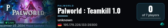 Palworld : Teamkill 1.0 live status badge