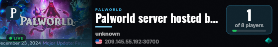 Palworld server hosted by G-Portal live status badge