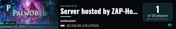 Server hosted by ZAP-Hosting.com live status badge