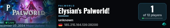 Elysian's Palworld! live status badge