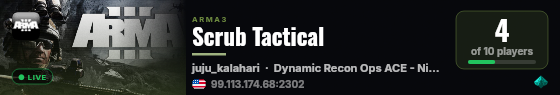 Scrub Tactical live status badge