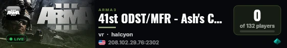 41st ODST/MFR - Ash's Covenant Ops Server live status badge