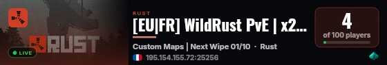 [EU|FR] WildRust PvE | x2 | Home | Quêtes | XP | Kits | Home live status badge